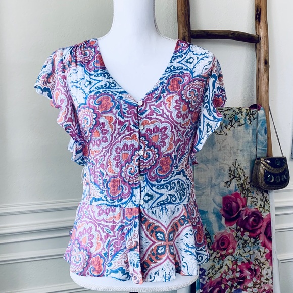 NANETTE LEPORE PINK RUFFLE SLEEVES BLOUSE TOP - Picture 2 of 14